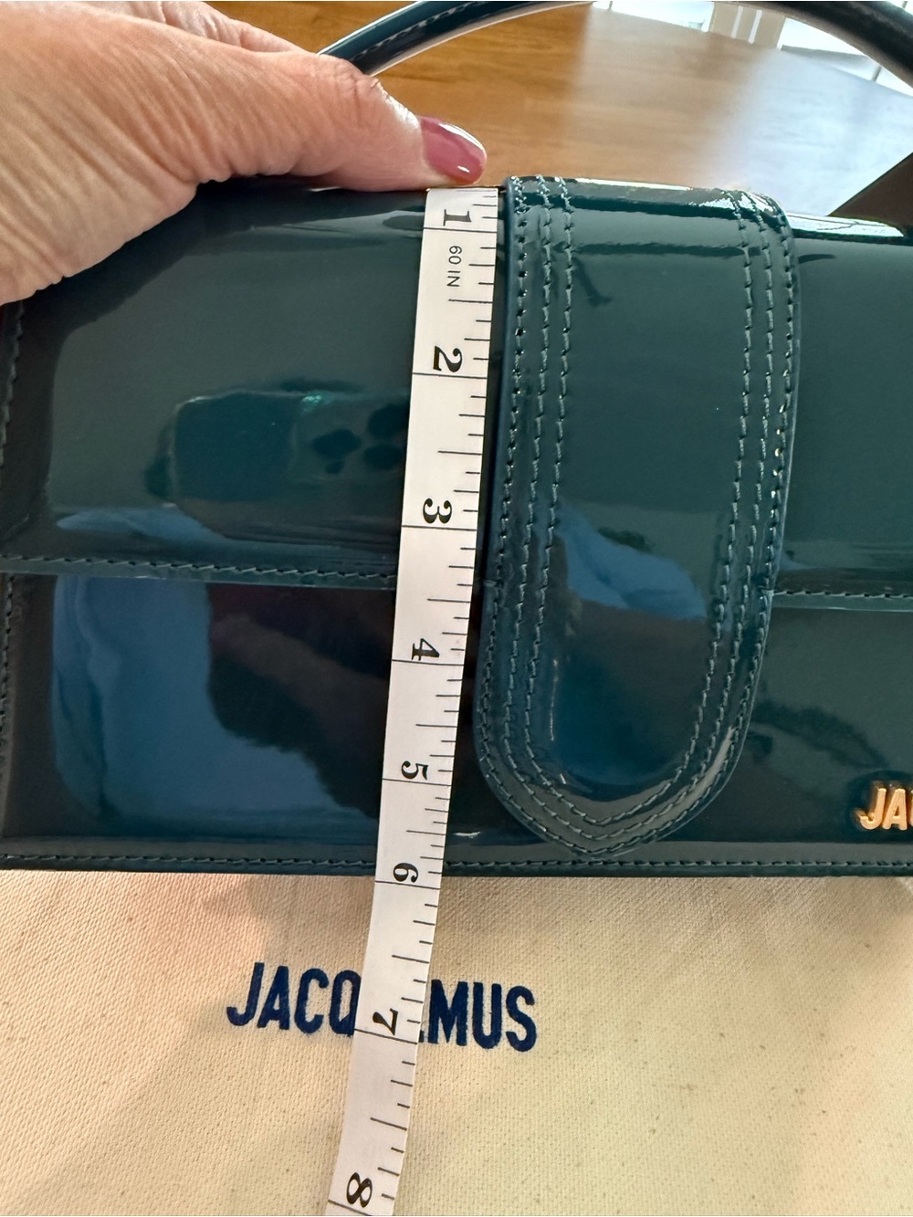 Jacquemus Teal Patent Leather Le Grand Bambino Bag with shoulder strap - Picture 8 of 13